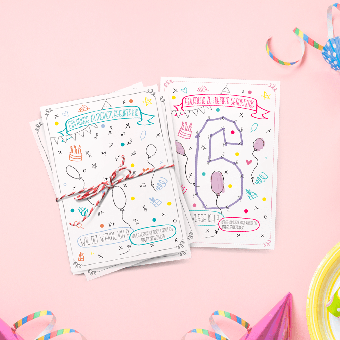 Malen-nach-Zahlen-einladung-Geburtstag-Kindergeburtstag-Postkarte-Party-Konfetti-Wimpel-Luftballons-Mädchen-Pink-Rosa_quadrat