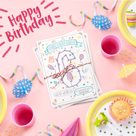 Malen-nach-Zahlen-einladung-Geburtstag-Kindergeburtstag-Postkarte-Party-Konfetti-Wimpel-Luftballons-Mädchen-Pink-Rosa-Quadrat 2