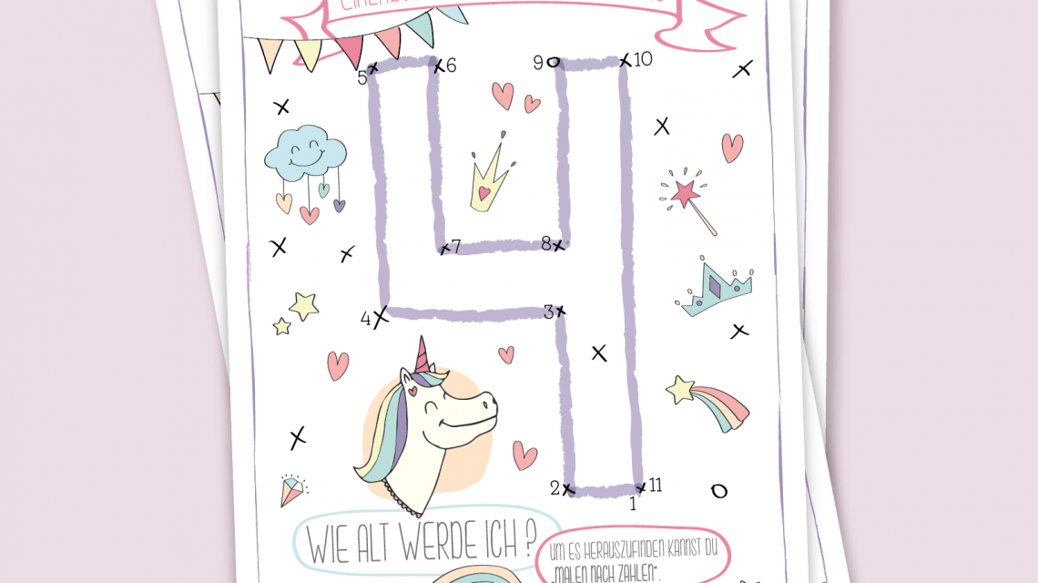 4-Malen-nach-Zahlen-Einladung-Geburtstag-Kindergeburtstag-Kindergeburtstagseinladung-Postkarte-Einhorn-Regenbogen-Zauberstab-Krone-Mädchen-4